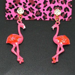PINK Enamel FLAMINGO Rhinestone Earrings
